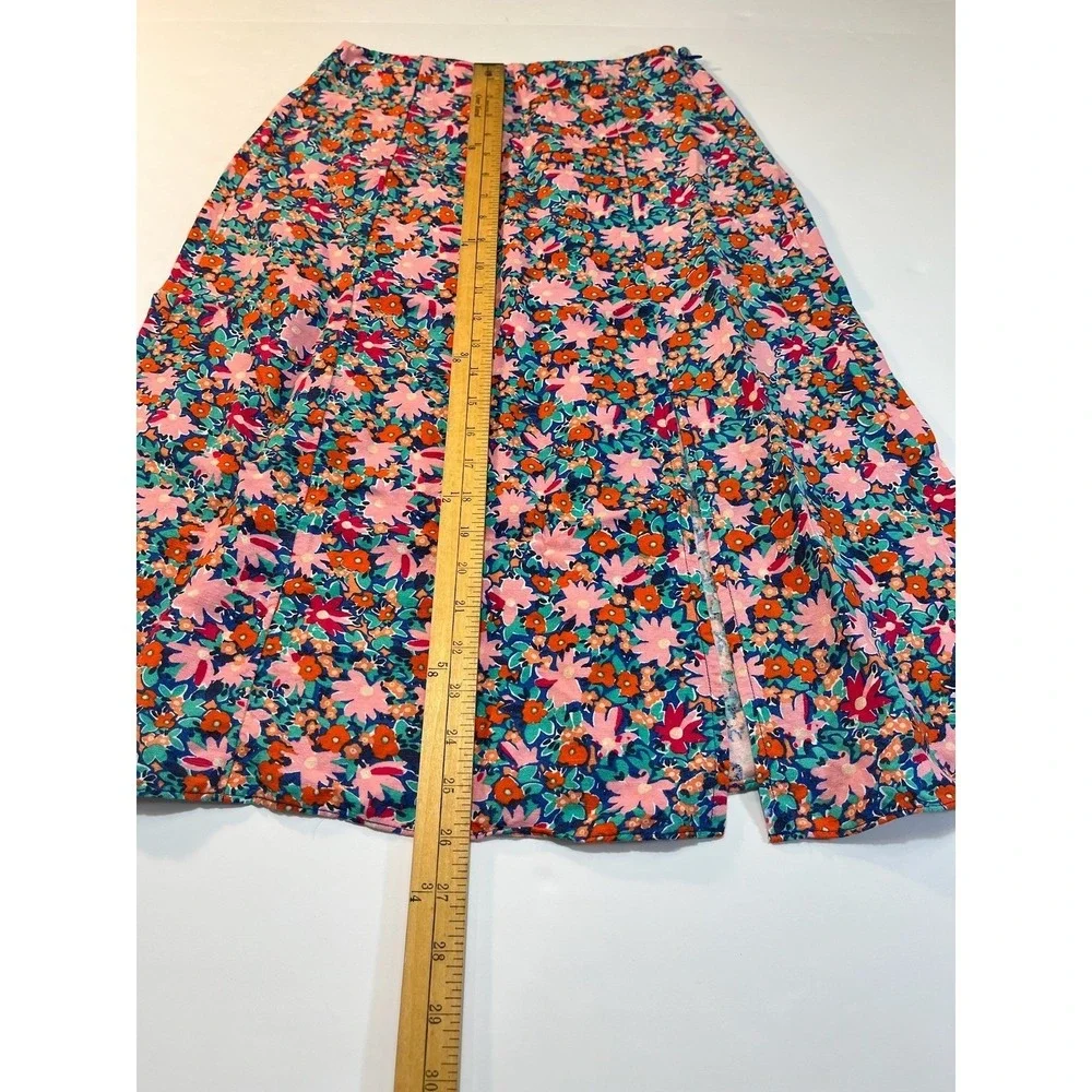 LOFT Linen Skirt Floral Midi Skirt‎ 00P Multicolor Side Slit A-Line Ditsy Summer